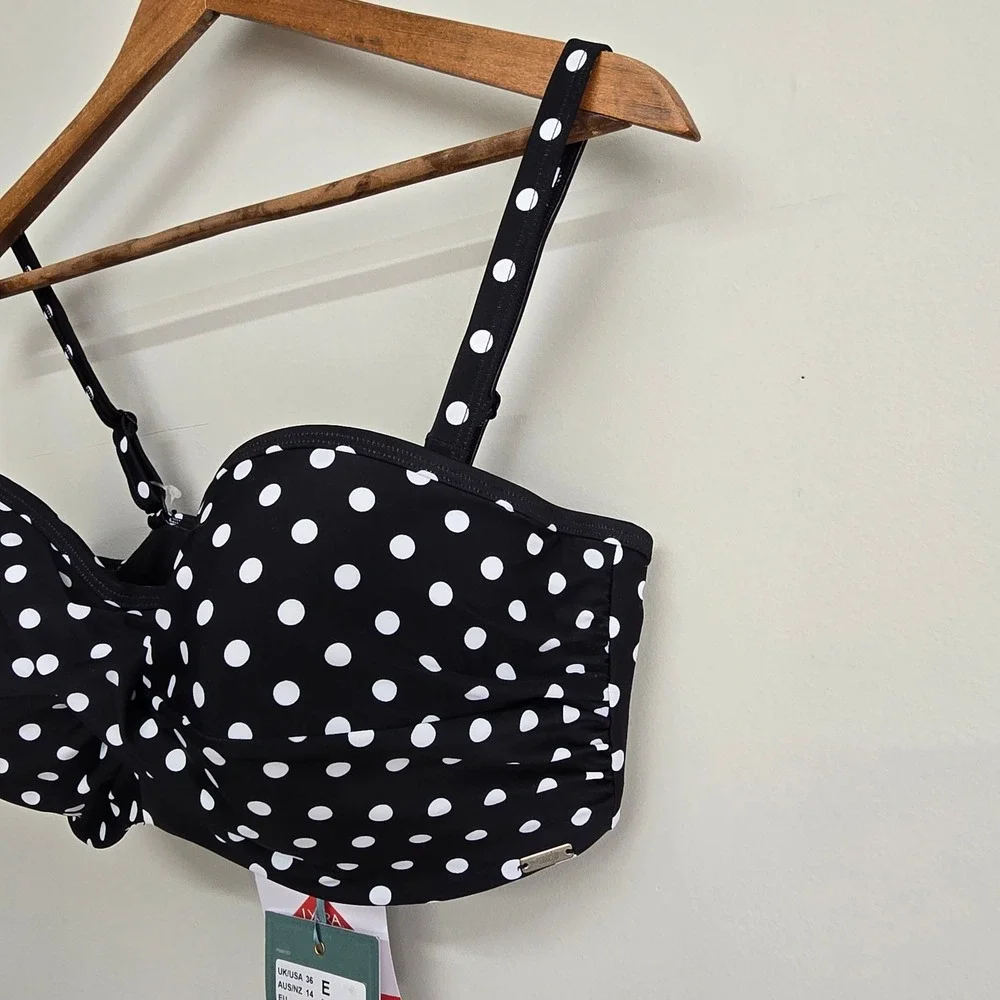 Panache Anya Spot Bandeau Bikini Top Womens 36E Black Polka Dot Retro Swimwear - Picture 5 of 13